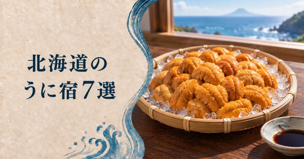 北海道のうに宿 竹ざるに盛られた生うに